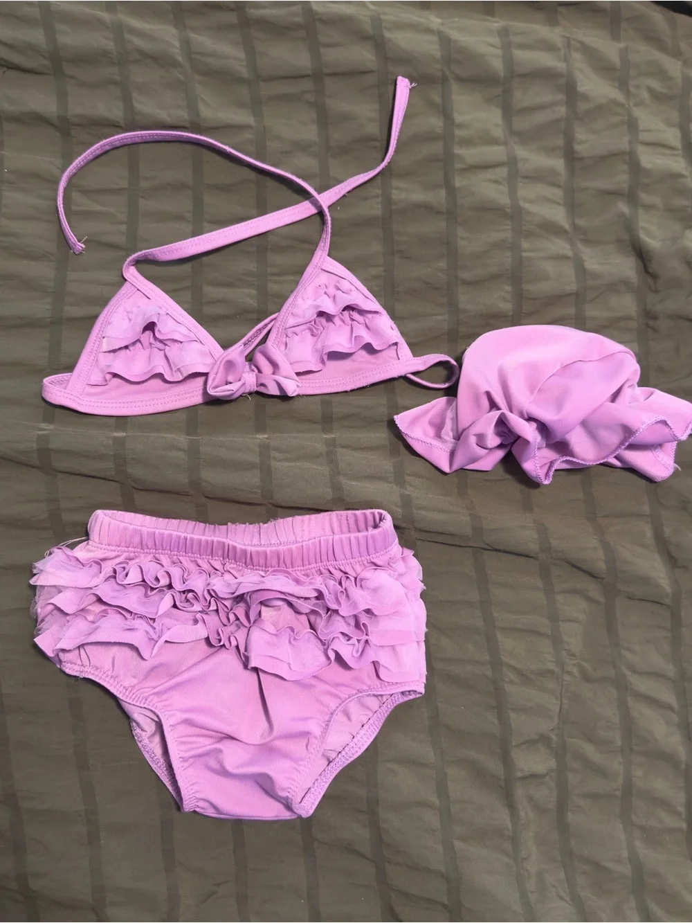 Kids Lavender Ruffle Bikini Set with Swim Cap